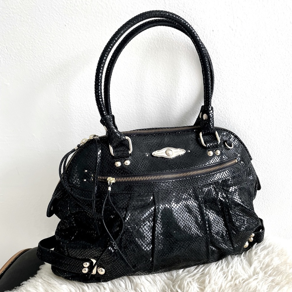 Genuine Leather satchel snakeskin print+gold
